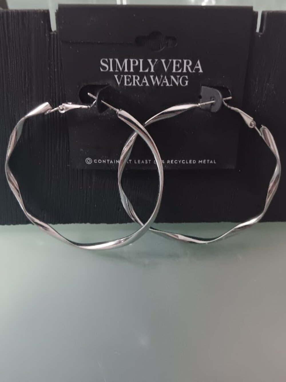 VERA WANG Rocker Chic Gunmetal Smooth Wavy Statement Hoop Earrings**NEW!